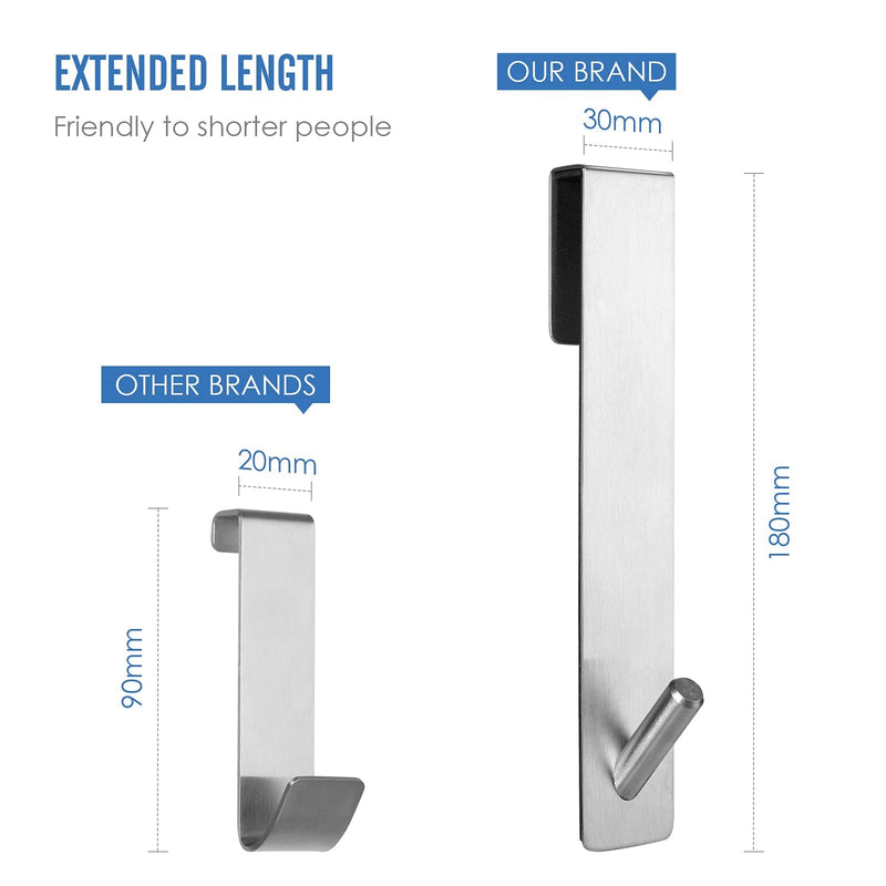 Simtive Extended (7-Inch) Over Door Hooks for Bathroom Frameless Glass Shower Door, Towel Hooks, 2-Pack, Silver 7 In-2 Pack