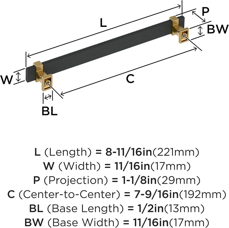 Amerock Overton 7-9/16 inch (192 mm) Center-to-Center Brushed Matte Black/Champagne Bronze Cabinet Pull, BP37081BMBCZ