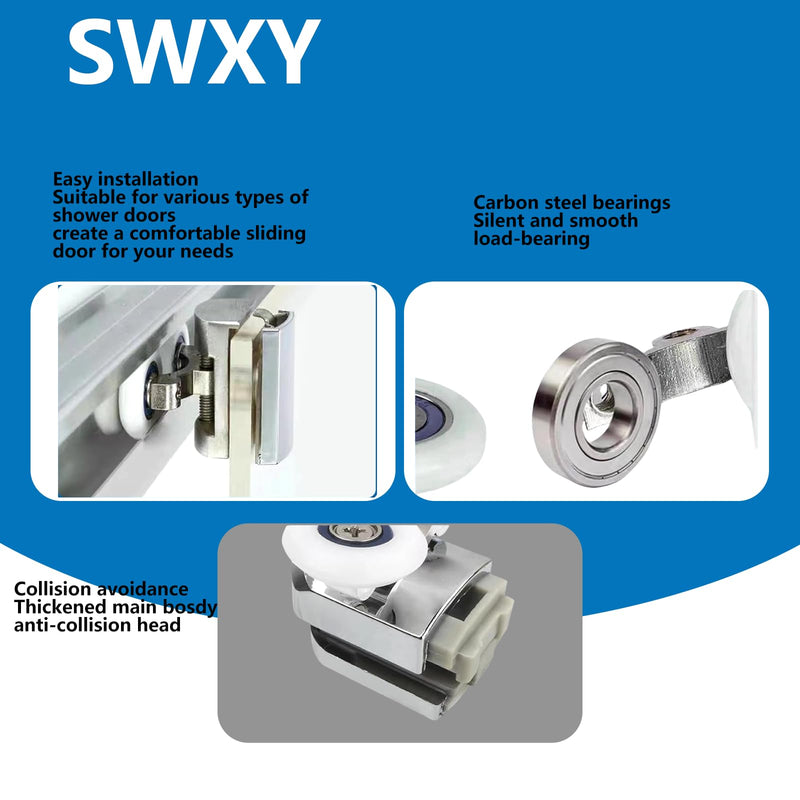 4Pcs Shower Door Roller 25mm Aluminum Alloy Shower Door Rollers Replacement with Anti Collision Block and Screws for 4-6mm Glass Door 4PCS