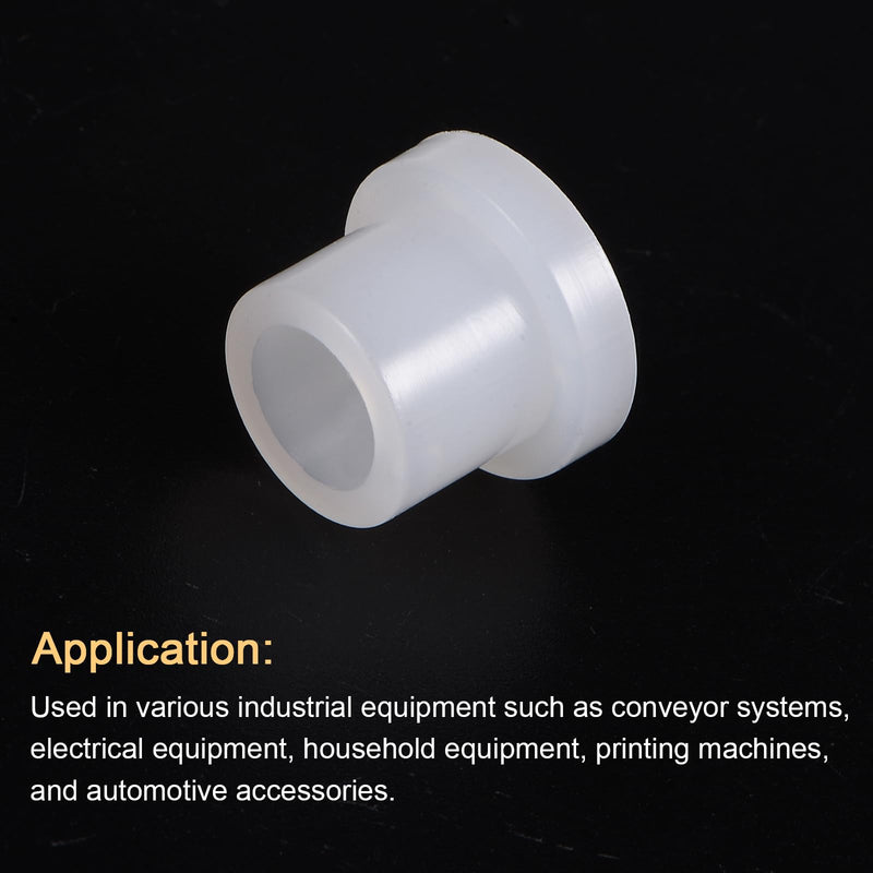 uxcell 4pcs Flanged Sleeve Bearings Plastic Bushings 10.1mm Bore x 15.1mm OD x 15.5mm Length Nylon Bushings, White 4