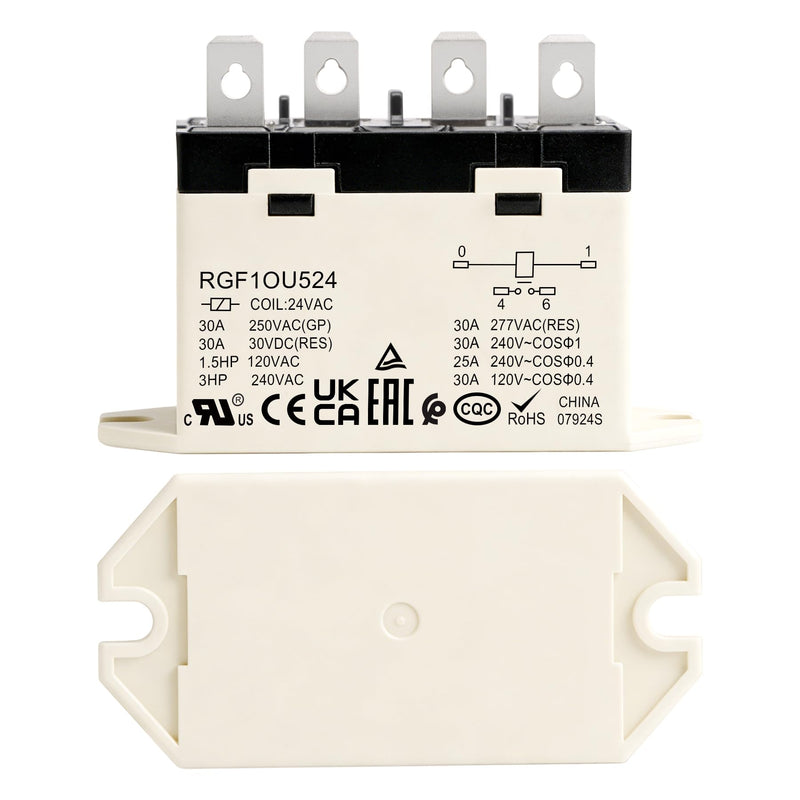 2 Pack General Purpose Relay, RGF1OU524, 30A 24VAC Coil Voltage, 4Pin SPST-NO Contacts, G7L-1A-TUB-CB-AC24, UL Certification 2 AC 24V