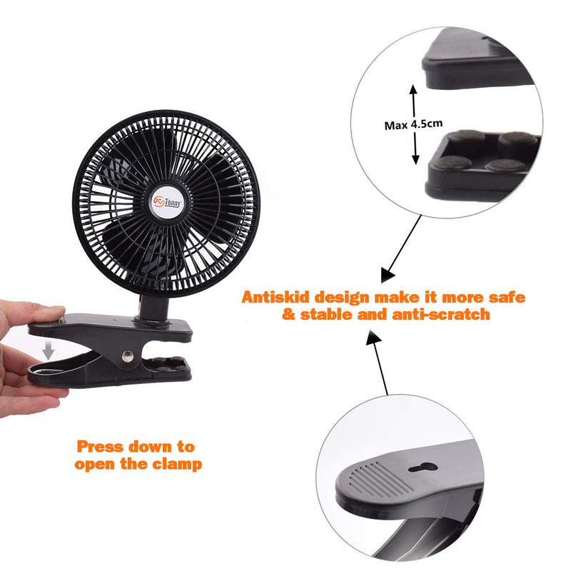 TN TONNY Convertible 6-Inch Desk & Clip on Fan, Two Quiet Speeds, Household Table Clip on Fans AC Personal Desktop Fans with 6 Feet Cord, Ideal for the Home, Office, Dorm, Black