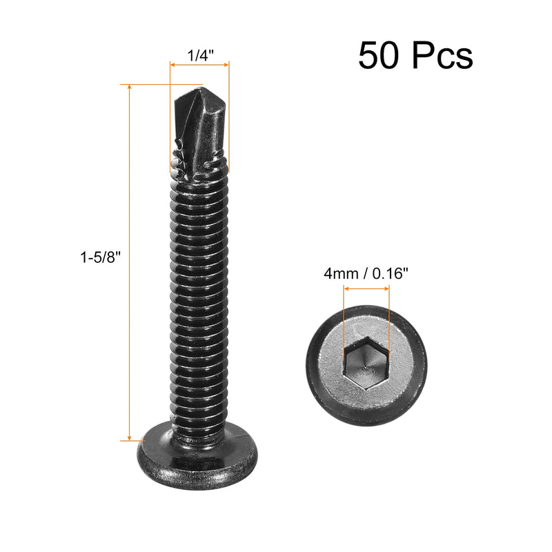 uxcell Hex Socket Self Tapping Screws, 1/4 x 1-5/8" 410 Stainless Steel Sheet Metal Flat Head Drilling Screw 50pcs, Black 1/4 x 1-5/8"