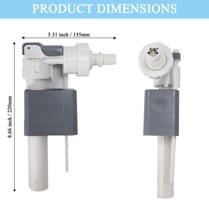 Side Mount Toilet Fill Valve Compatible with Toto Wall Mount Toilet Tank - 3/8" Thread Diameter 3/8 Inch