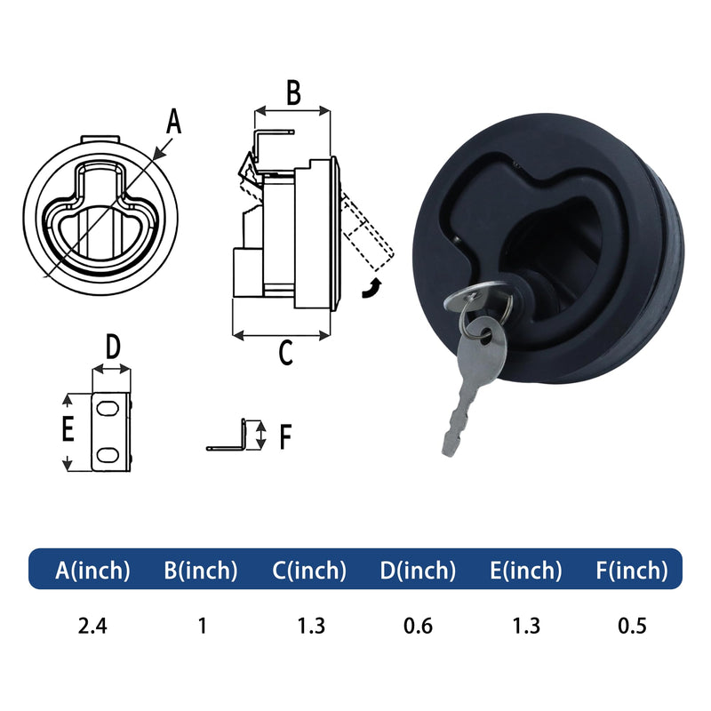 YANYUCB Slam Latches,Boat Deck Cam Latch Hatch Locking,Black Plastic Nylon Handle Flush Pull Latch for RV Boat Door Hatch Cabinet (Black-(with Key), 4 Pieces)