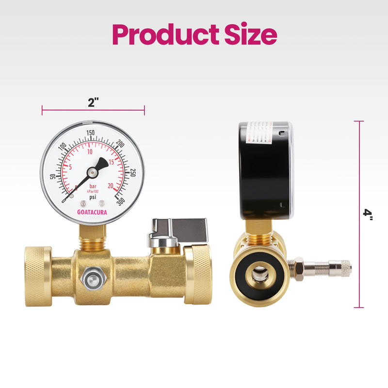 0-300psi Air Over Water Test Kit, 2” Dial Size, 1/4" NPT Lower Mount, with 3/4” Female Hose Tee Connection for Leak Detection and Pressure Testing,3-2-3% Accuracy
