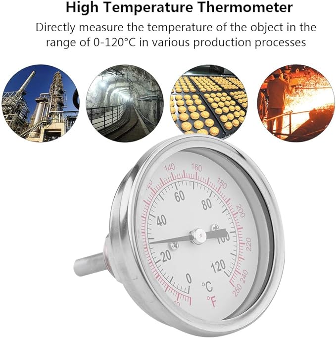 Thermometer, Bimetal Thermometer, Clip-on Thermometer, Pipe Thermometer, 0-120℃, Clip-on Thermometer, Bimetal Stainless Steel, Spring Included, Oven Thermometer for BBQ Pit Cooking, Roasting - NewNest Australia