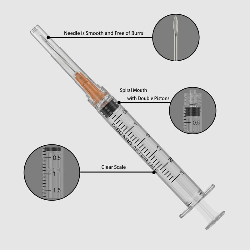 25 Gauge 1 inch Needle with Syringe(30 Pack) , 3ml Luer Lock Disposable Syringes with Needle ,Individually Wrapped 3ml 25G /1inch