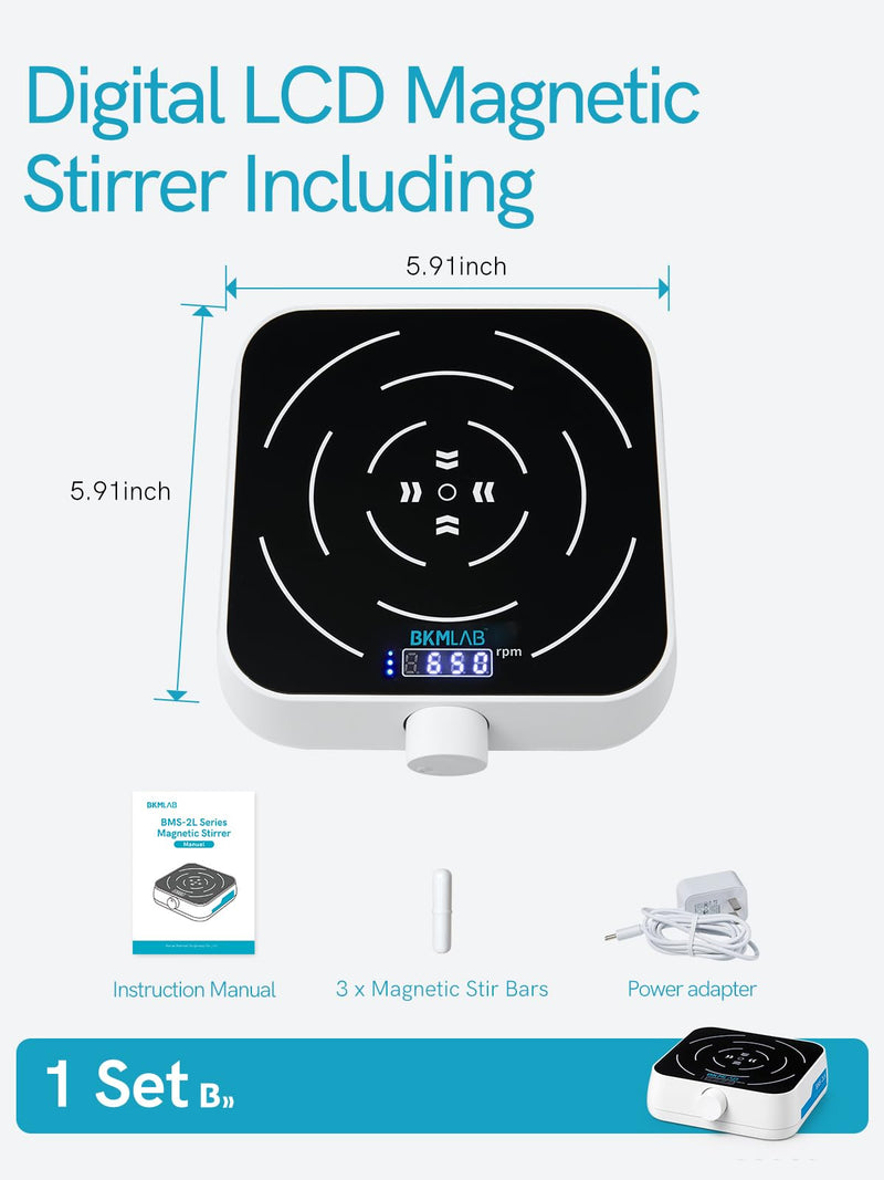 Magnetic Stirrer 200-2000 RPM Digital Display with 3 Stir Bars &a Retriever | Max Stirring Capacity: 3000ml, Magnetic Mixer with Speed Control for Liquid Mixing (No Heating) MS-2L