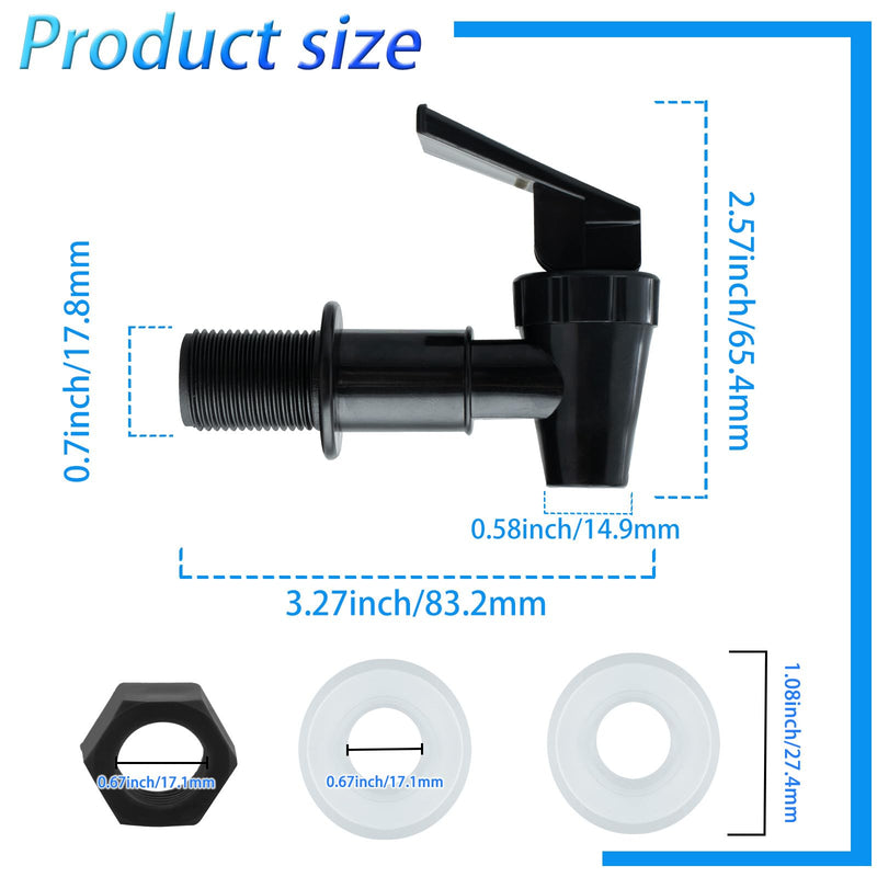 Replacement Cooler Spigot, Reusable Plastic Tap for Bottle Jug, Beverage Dispenser, Crock and Container, Lever Pour Valve Spout (2 Black) 2 Black