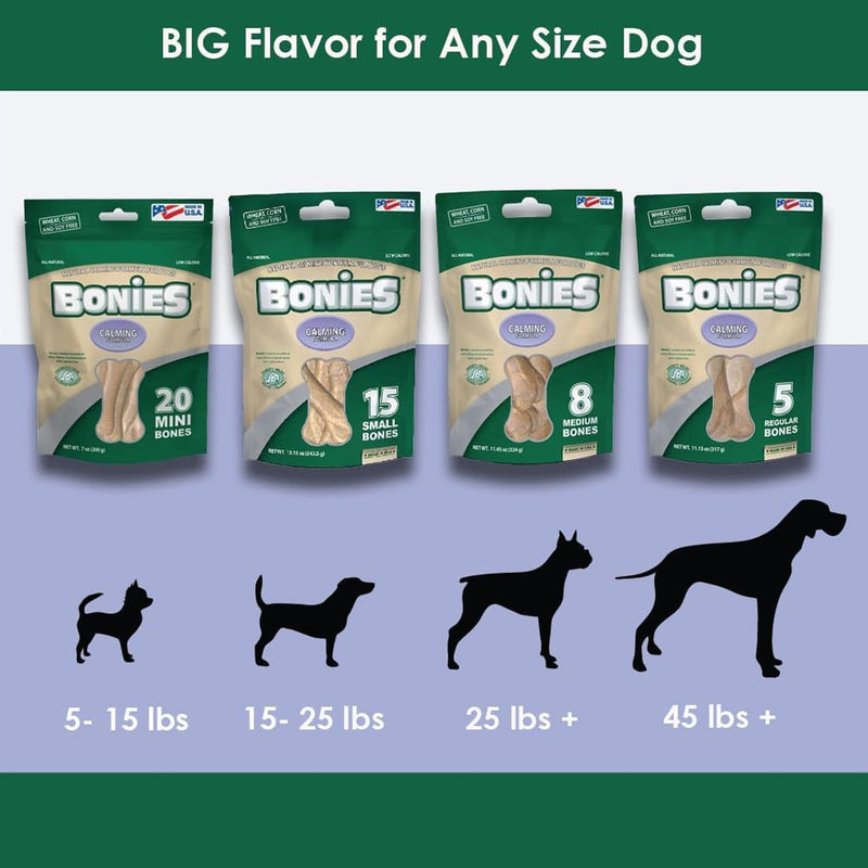 Bonies Natural Calming Formula Dog Treats, Contains Chamomile & Lavender, Help Anxiety, Excessive Barking & Trembling, Chicken Flavor, Medium, 8 Bones - PawsPlanet Australia