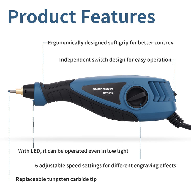 Engraver Pen, 25W 6 Speed Engraving Pen for Metal, Wood, Glass and Plastic, Handheld Engraving Etching Tool with Tungsten Carbide Steel Bit and Hex Key - NewNest Australia