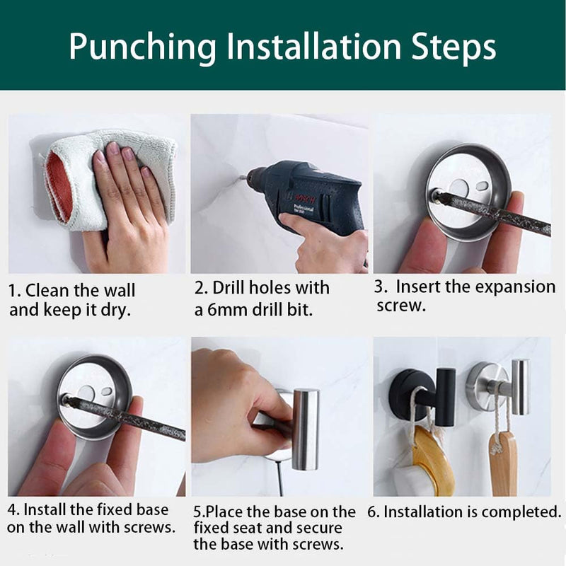 3 Pieces Bathroom Kit Accessories Set Restroom Towel Holder Toilet Paper Holder and Hook Set SUS 304 Stainless Steel Bathroom Hardware Set (Matte Black)