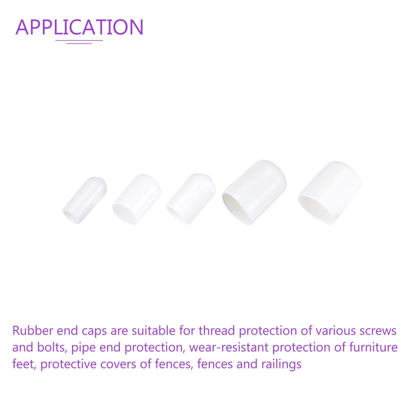 DMiotech 25 Pack 1/4" 3/8" 1/2" 5/8" 3/4" ID White Screw Thread Protectors Rubber End Caps Bolt Covers for Screw Bolt Furniture Pipe