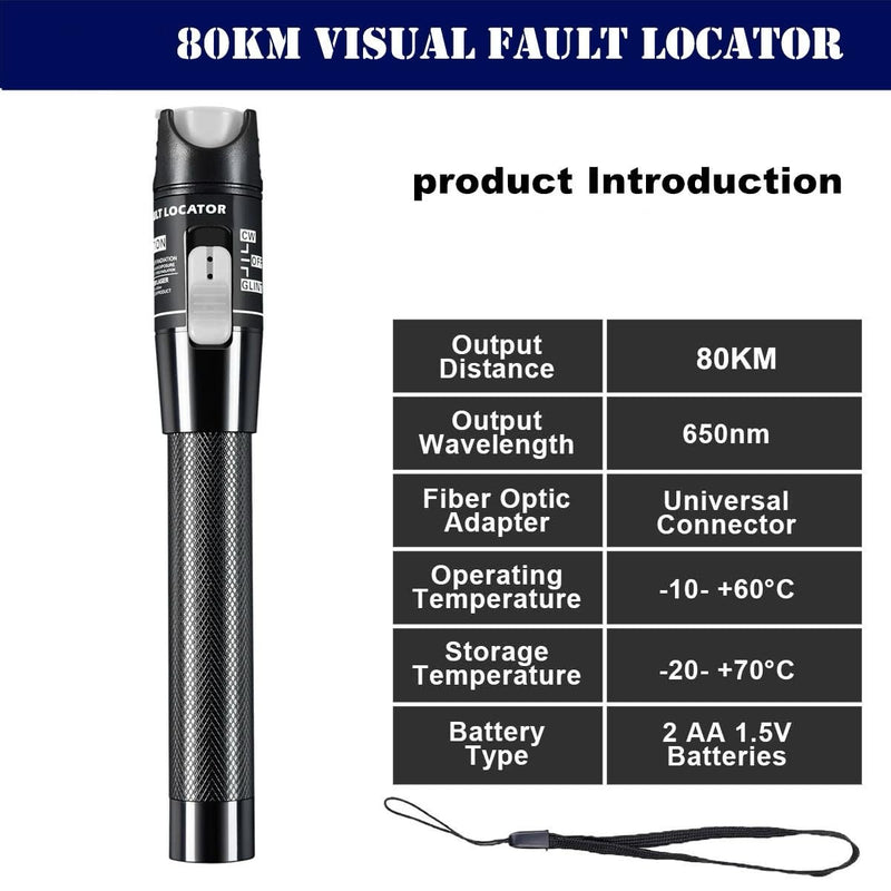 Visual Fault Locator,80-100KM VFL Fiber Optic Tester Kit - Include Single Mode 9/125um FC Male to LC Female Adapter, VFL for Fiber Network Cable Test 80-100KM VFL