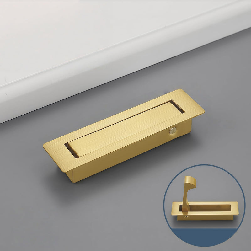 2 Pack Recessed Pocket Door Flush Mount Pull Handle, Elfthloo Stainless Steel Hidden Finger Design Sliding Door Hardware, Brushed Brass Finish, Edge Flush for Modern Furniture 2 Pack Brushed Gold