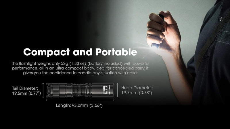 Nitecore MT1A Pro 800 Lumen EDC Flashlight Penlight, Compatible with 1x AA Battery. USB-C Rechargeable, Including NitecoreS Sticker