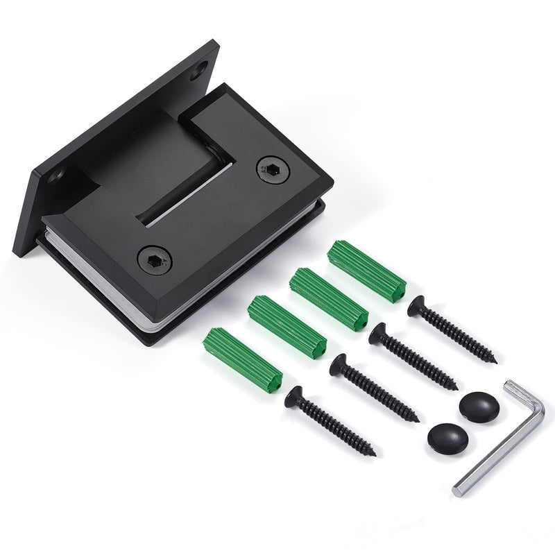 Ranbo 90 Degree Shower Glass Door Hinge, Matte Black, 1 Pack | solid 5mm-thick 304 stainless steel, wall to glass mount, for 5/16"-1/2" (8mm-12mm) thick frameless doors, beveled edge 90-degree glass-to-wall