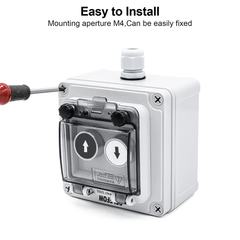 IP67 Button Switch Outdoor Waterproof Box 2 Push Button White Up Black Down Button with Protective Cover Anti-misoperation Switch(AC/DC 6A-110V/3A-240V/2.5A-380V) 2 Buttons-White Up & Black Down Self-Resetting