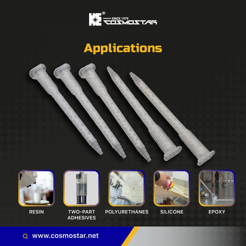 CosmoMix Helical Static Mixer Nozzle Tube Tip, Bayonet Connection, 4 In, 17 Elements, 50 Pcs Epoxy Mixing Nozzle Tip, Static Mixer Plastic Resin Mixing For AB Glue Acrylic Adhesive Gun Mixer RCS06-17S RCS06-17L
