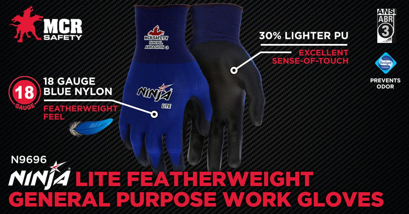Memphis N9696 Blue Ninja Lite Gloves, 18 Gauge, Size Large, (12 Pair)