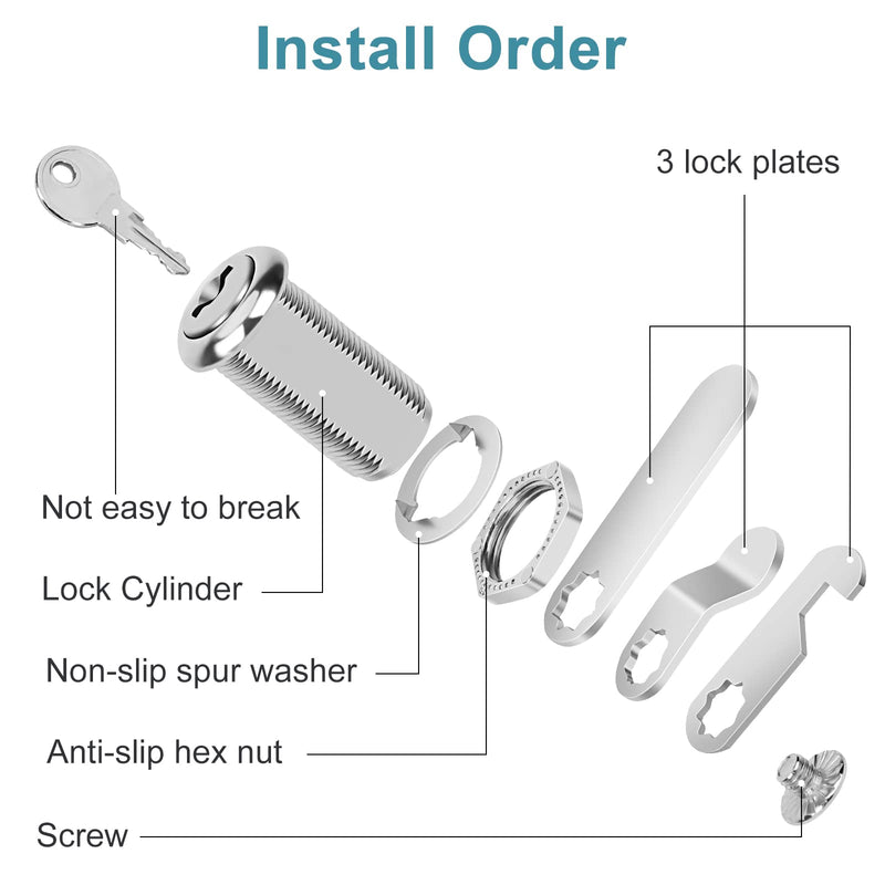 Cam Lock Cabinet Lock Keyed Alike, 1-3/8'' (Length) Cylinder Secure File Drawer Mailbox RV Storage Replacement Set, Chrome-Finish Zinc Alloy (1-3/8 Inch 6Pcs) 1-3/8 Inch 6Pcs