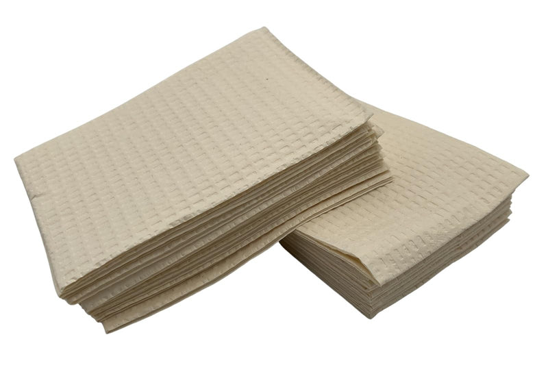 Disposable Dental Patient Waterproof Bibs 13"x18" with Poly Back, 3 Layer Bibs with Poly Back for Tattoo, Dental, Medical, Nail Tray or Table Covers (Beige) (Pack of 50) Beige