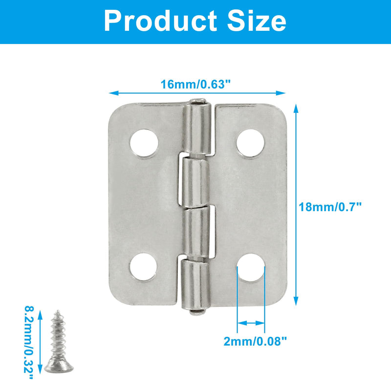 0.63" x 0.7" Mini Hinges, Butt Hinge, Tiny Hinges for Mini Cabinet Jewelry Wooden Box, Doll House DIY Hinges with Mounting Screws (Silver) Silver