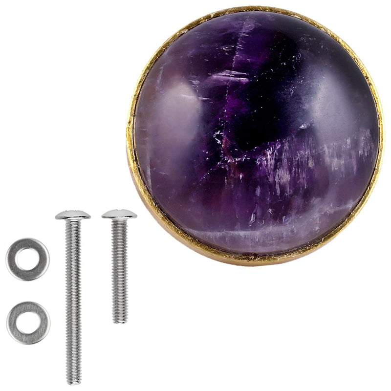 SUNYIK 4 Pcs Polished Round Crystal Stone Drawer Knobs with Screws, Pulls Handle for Dresser Cabinet Cupboard Home Office Door Decor, 32mm, Amethyst 1.2x1" Purple