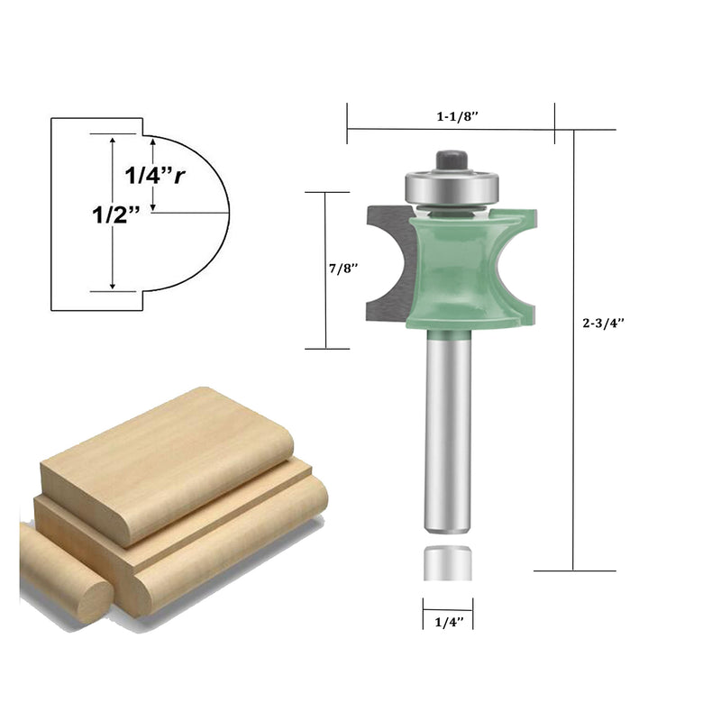 OLETBE 5 PCS Router Bit Set, 1/4-Inch Shank Round Over Panel Cabinet Door Rail and Stile Router Bits, Woodworking Wood Cutter, Wood Carbide Groove Tongue Milling Tool (Green) ST-B2