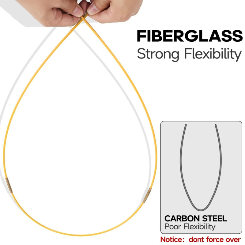 16.8FT Fiberglass Running Electrical Wire Cable Glow Rods Wire Pulling, Fish Rods Electrical Kit with 6 Different Attachments and Fish Tape Wire Puller Kit (Yellow) 16.8FT