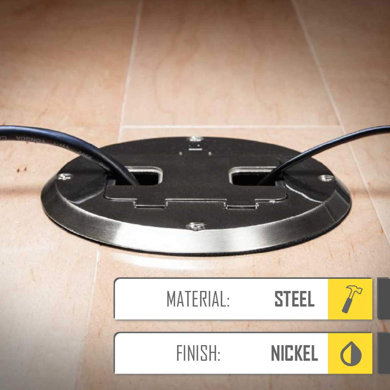 RACO 6239NI Floor Kit with Recessed Duplex 15A TR Device and Adjustable Steel Box, 1-Gang, Nickel Floor Box Kit
