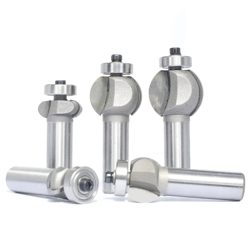 5Pcs Edging Fluting Bits Set,1/2" Shank, Concave Sunk Bead Router Bits Radius R4mm,R5mm,R5mm,R11.3mm,and R13.6mm,Bearing Guided Decorative Edge Bits for Wood Profiling,Molding 1/2"x 5pcs