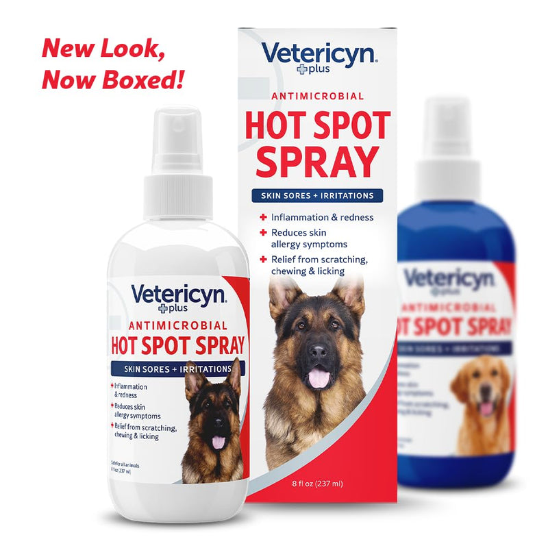 Vetericyn Plus Hot Spot Spray for Dogs Skin Sores and Irritations | Itch Relief for Dogs and Prevents Chewing and Licking at Skin, Safe for All Animals. 8 Ounces 8-Ounce