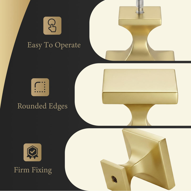 Haliwu 50 Pack Gold Cabinet Knobs Solid Drawer Knobs Gold & Square
