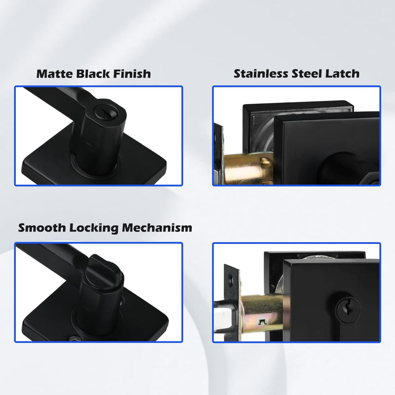 NEWBANG Square Heavy Duty Keyed Entry Combo with deadbolt and Lever Door Handle in Matte Black (for Entrance/Exterior/Front/Office Door) Left or Right Handed 1 Pack