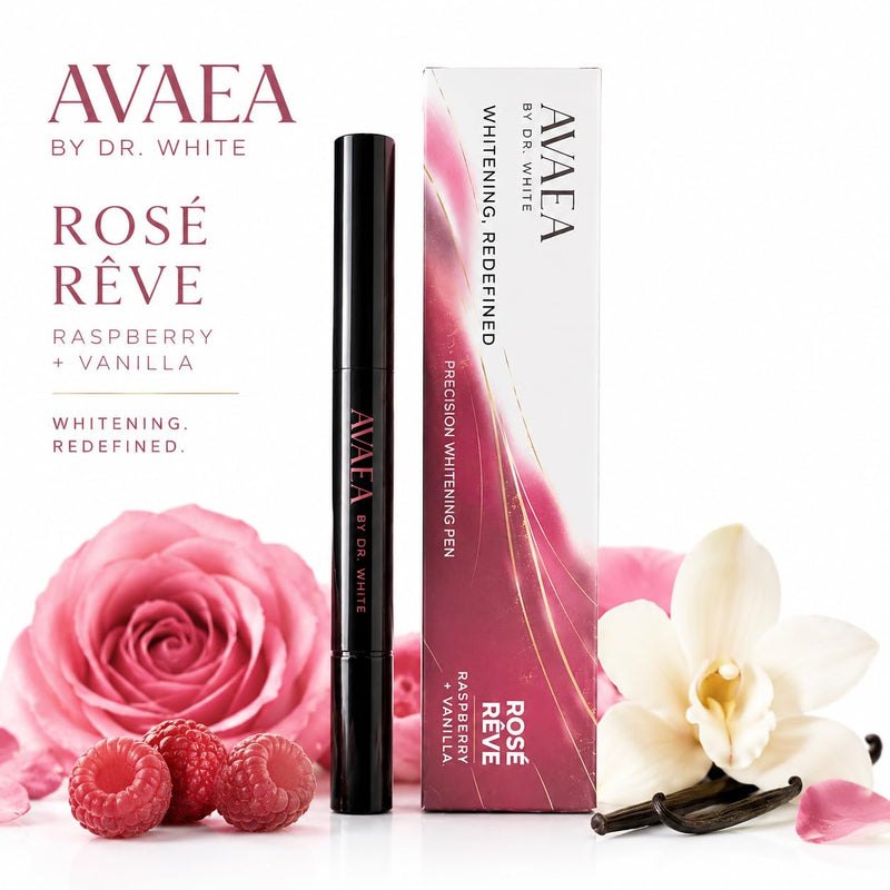 Dr. White’s AVAEA™ Rose Rêve Teeth Whitening Pen | 0.09 Fl Oz Pap+ Precision Whitening Serum | Peroxide-Free Whitening Treatment | Raspberry + Vanilla