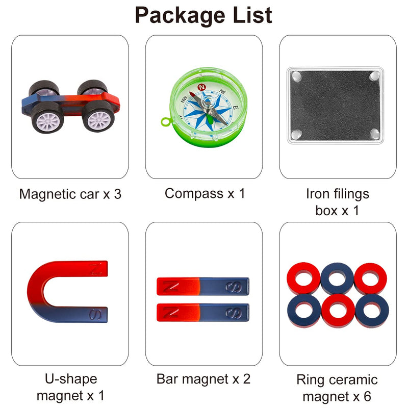 MakerFocus Science Magnet Kits for Kids:Educational Magnet Science Projects STEM Magnets Experiment Tools Physics Lab Magnet Kits Includes Bar/Ring/Horseshoe/Compass/Magnetic Iron Powder, White