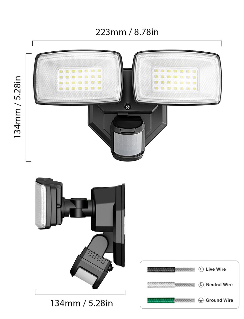 Onforu 32W 2 Head Motion Sensor Outdoor Lights, 3200LM 6500K LED Security Light Hardwired, Dusk to Dawn, Motion Detector Light for Outside, IP65 Waterproof Flood Lights for Garage, Yard(Black) Black 1