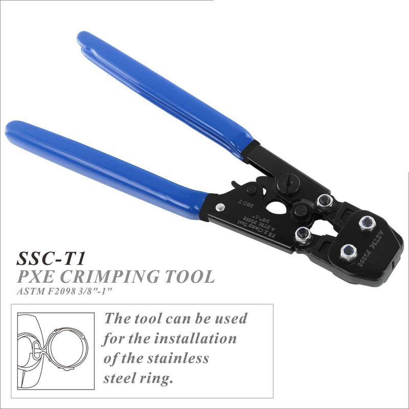 PEX Pipe Clamp Cinch Tool Crimping Tool Crimper for Stainless Steel Clamps from 3/8-inch to 1-inch with 1/2-inch 10PCS and 3/4-inch 10PCS SS PEX Clamps,with Pipe Cutter CH-T-2