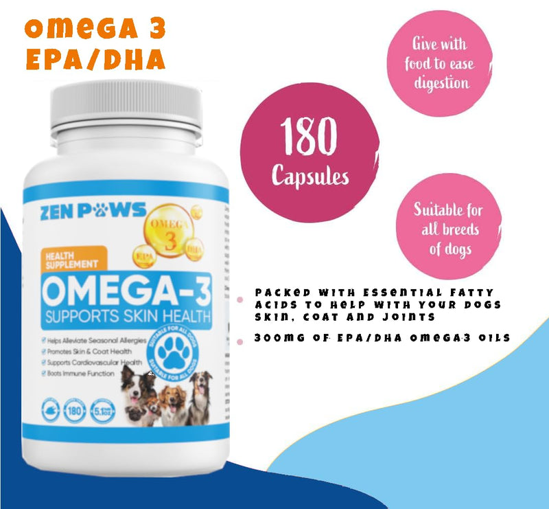 Omega 3 Fish Oil for Dogs - 180 Count Tablet Treats – Helps Shedding, Skin Allergy, Itch and Dry Skin Relief, Hot Spots - Joint Health - Skin and Coat Supplement - Salmon Oil - Duck Flavor - PawsPlanet Australia