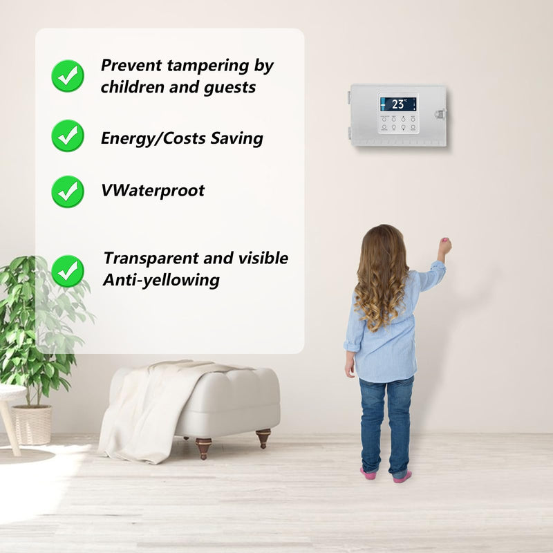 Baby proofing Thermostat Lock Box with Key,Clear Thermostat Lock Box Cover with Key,Thermostat Cover with Lock,Thermostat Guard for Thermostat on Wall 4"H x 5.9"W or Smaller,AC Lock Box Cover