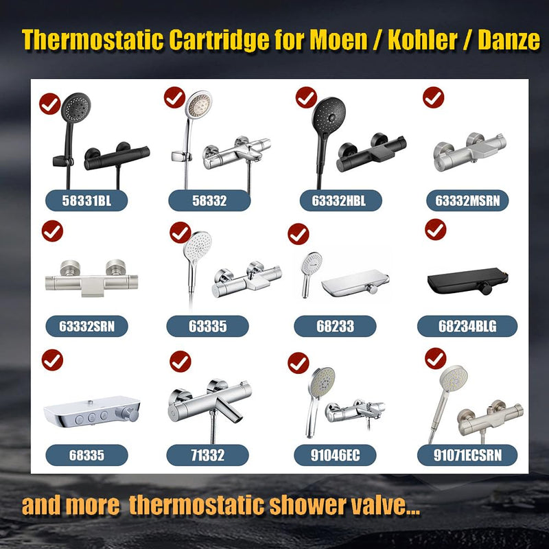 Thermostatic Shower Cartridge Compatible with Moen 147208, Danze Da507874, Kohler 9.13554, Rohl 9.13554 Perrin Rowe Suit for Shower Bathroom Faucet Cartridge Replacement Part S3371 Thermostatic Valve