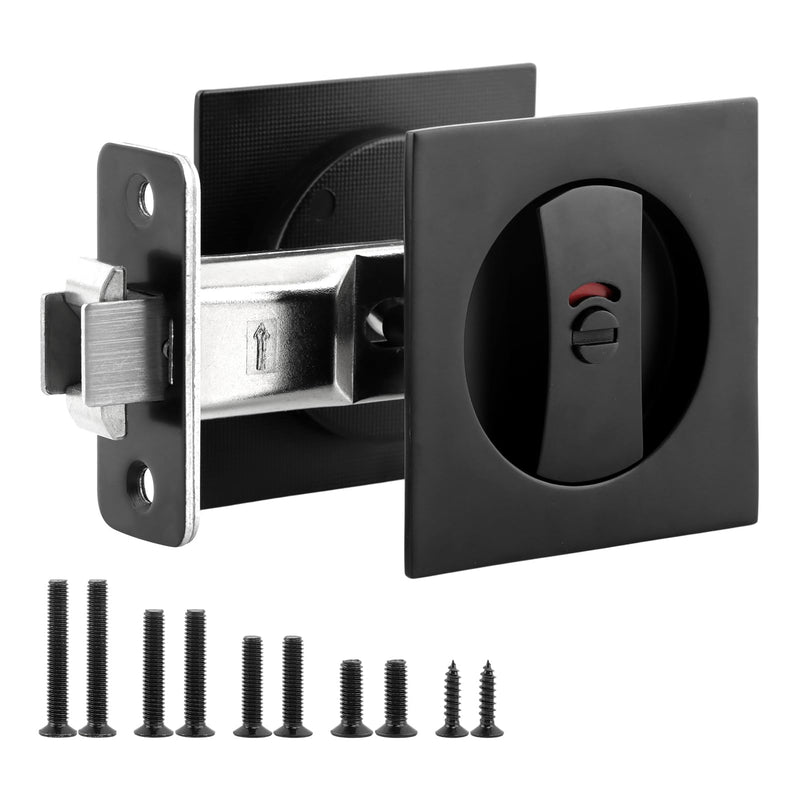 Pocket Door Hardware,Black Contemporary Privacy Square Pocket Door Lock, Pocket Door Latch,Matte Black Contemporary Pocket Door Privacy Lock,Sliding Door Lock,1 Pack