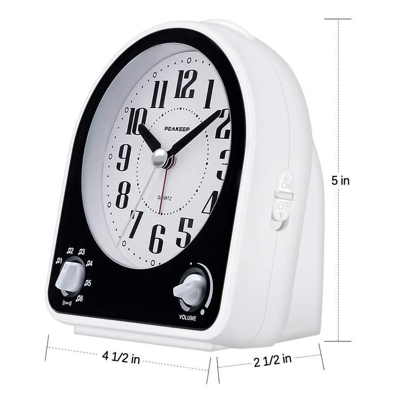 Peakeep Analog Alarm Clock Non-Ticking Silent, Optional 7 Wake-up Sounds with Volume Control, Nightlight and Snooze, AA Battery Operated (Black) Black