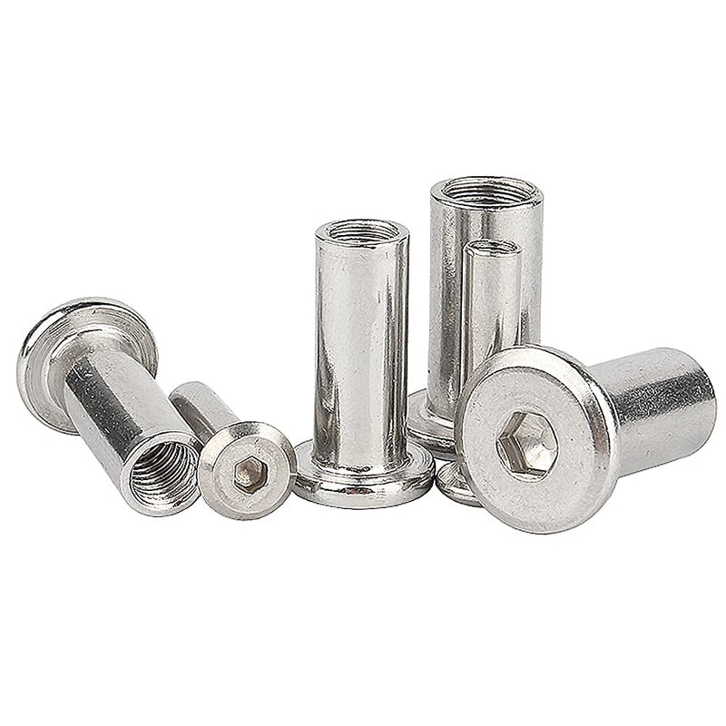 Stainless Steel Lock Nuts - M6 M8 Internal Thread Hex Socket Barrel Nuts Flat Head Insert Nuts Cylindrical Rivnut for Wood Furniture M8x25 (2 Pcs)