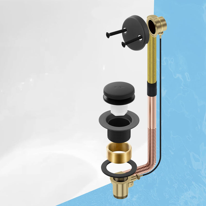 Matte Black Bathtub Drain Tip-Toe Tub Trim Set with Two-Hole Overflow Faceplate Bathroom Tub Drains Replacement Conversion Tub Drain Kit Assembly with Universal Fine & Coarse Thread Matte Black