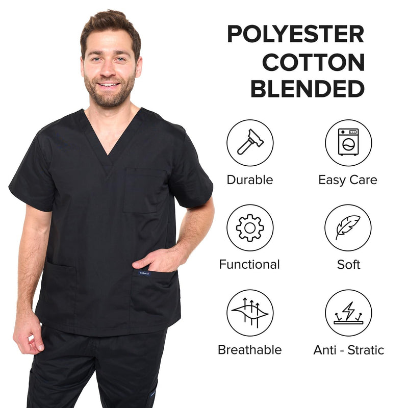 Dagacci Scrubs Medical Uniform Mens Scrub Set Medical Scrubs Top and Pants Large Black