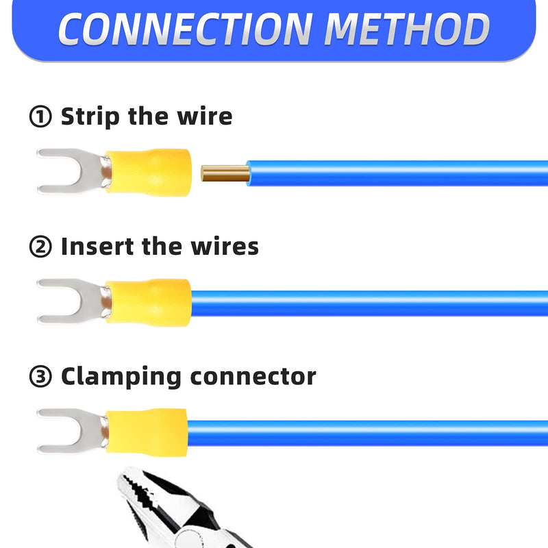 300 Pcs Yellow 12-10 AWG Insulated Fork Spade U-Type Wire Connector Electrical Crimp Terminal
