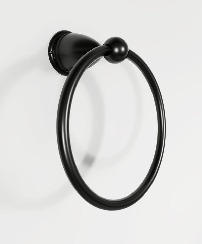 Marco Towel Ring Hook Wall Mounted (Black), Modern Double Towel Holder Hook, Dual Sided Shower Curtain Hooks for High End Bathroom Accessories Black